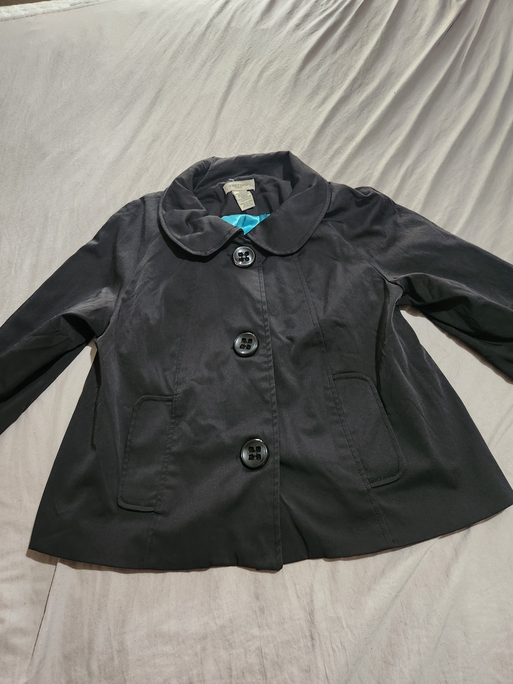 Vertigo Paris Black And Blue Cropped Pea Coat with Rounded Collar